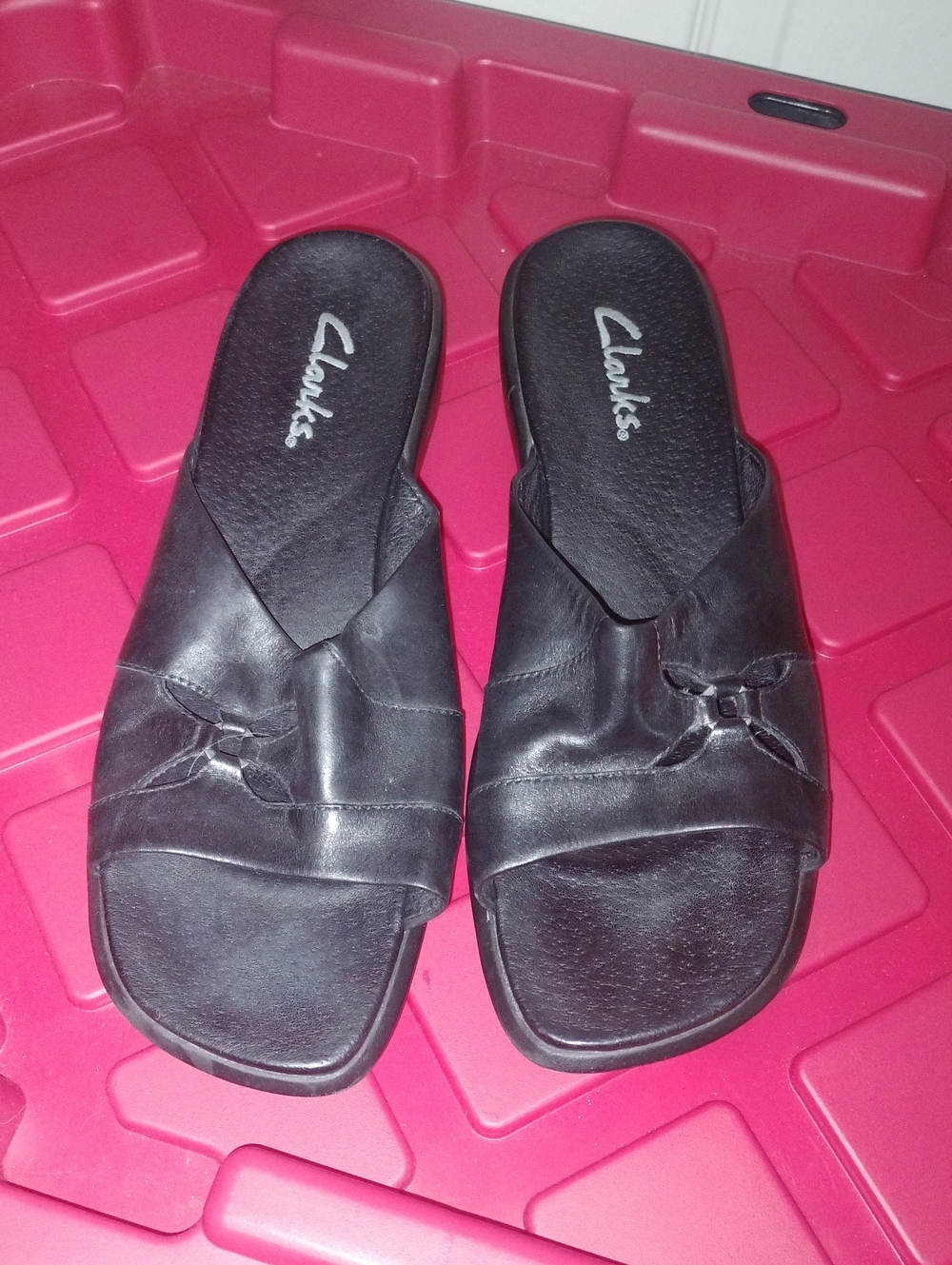 Clarks Black Leather Slide Sandals - Women's Comfortable Slip-On